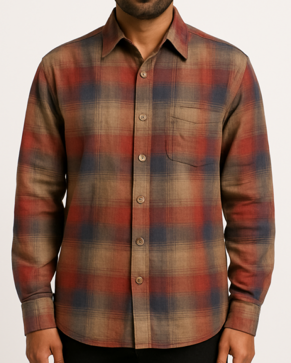 Beige Check Flannel Shirt