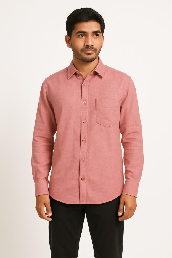 Men’s Pink Solid Cotton Blend Shirt