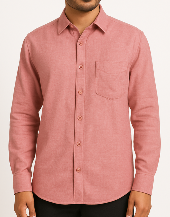 Men’s Pink Solid Cotton Blend Shirt - Image 3