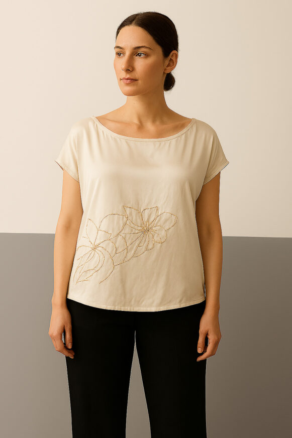 Embroidered Ivory Satin Top