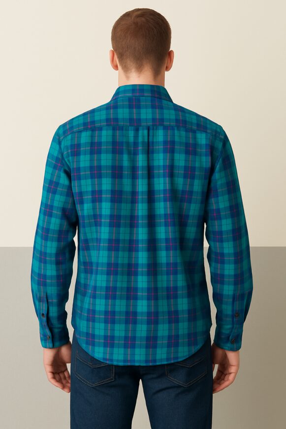 Teal Navy Checked Shirt - Image 4