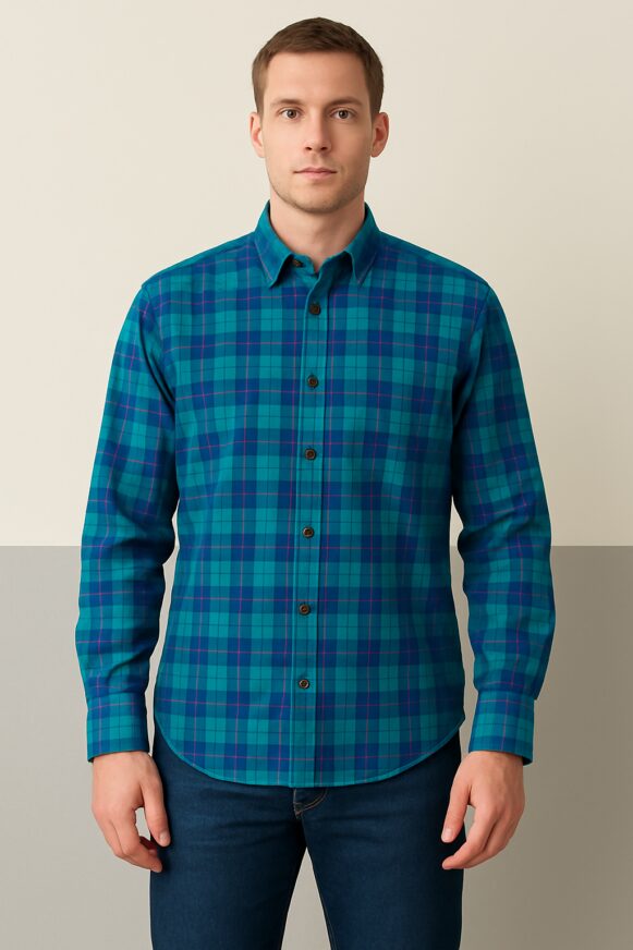 Teal Navy Checked Shirt