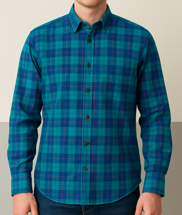 Teal Navy Checked Shirt - Image 3
