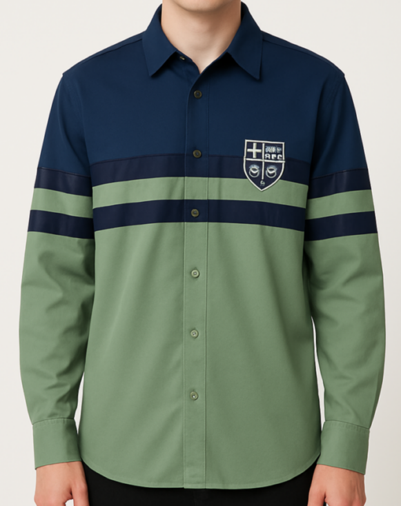 Green-Navy Striped Casual Shirt