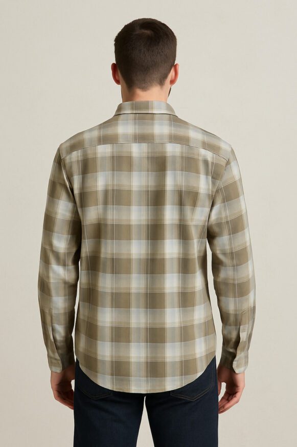 Olive Beige Check Shirt - Image 4