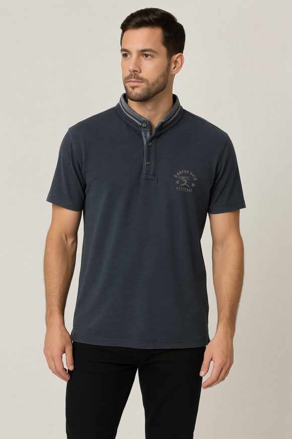 Charcoal Grey Henley Polo T-Shirt