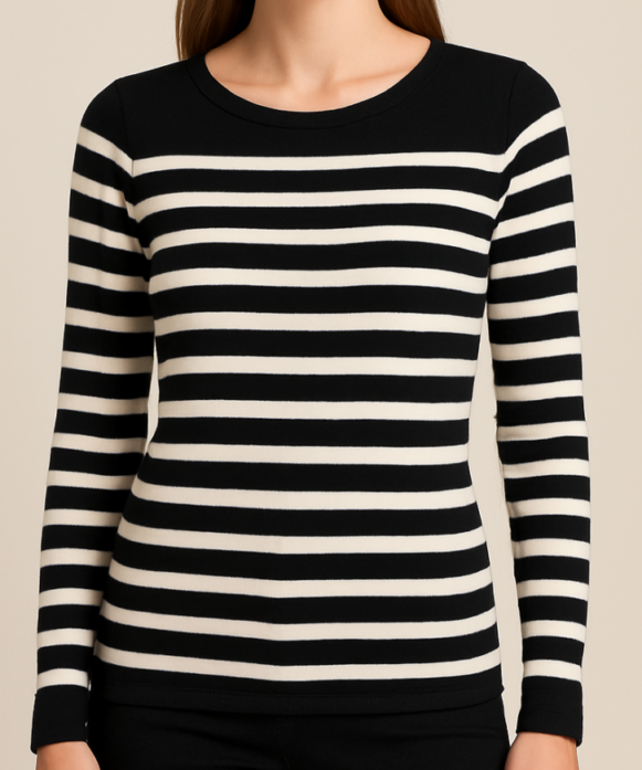 Black & White Striped Round Neck T-Shirt