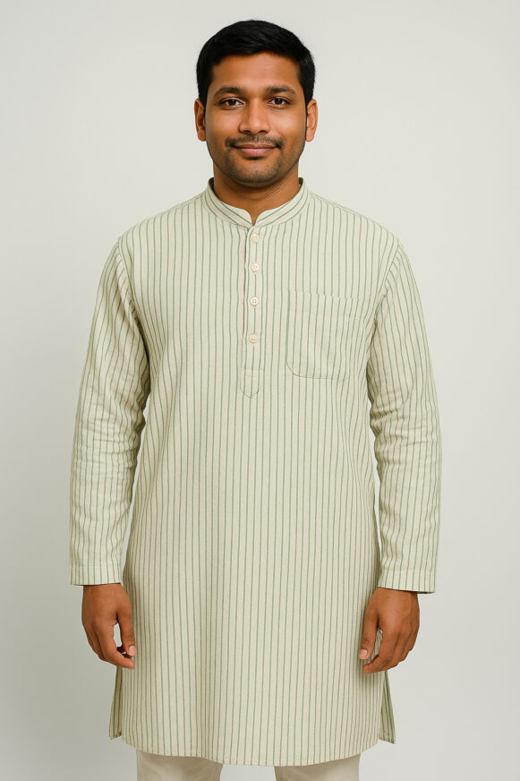 Green Striped Cotton Kurta