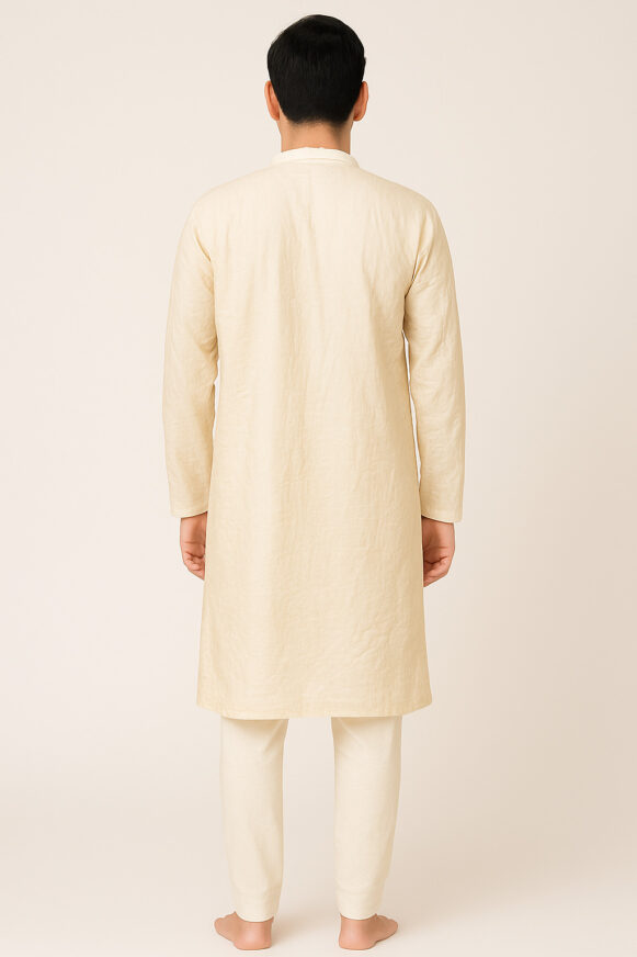 Beige Kurta with Pocket & Mandarin Collar - Image 4