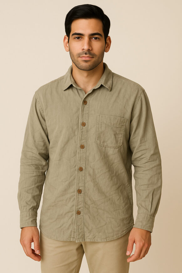 Olive Green Casual Cotton Shirt