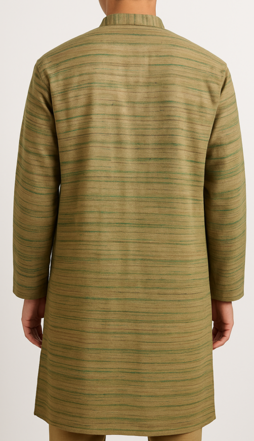 Earthy Green-Striped Khadi Kurta - Image 4
