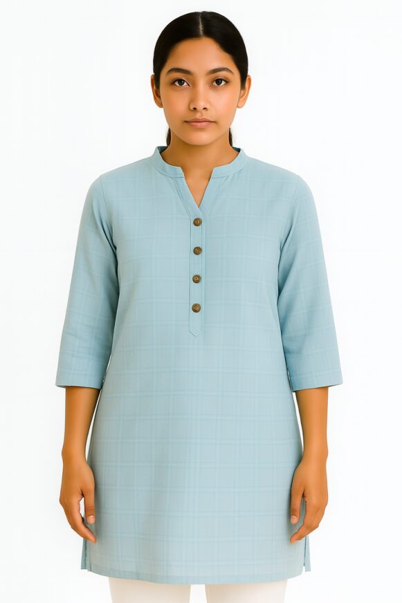 Checked Light Blue Kurta
