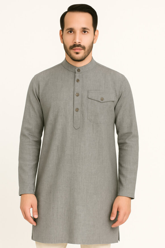 Light Grey Textured Cotton Kurta