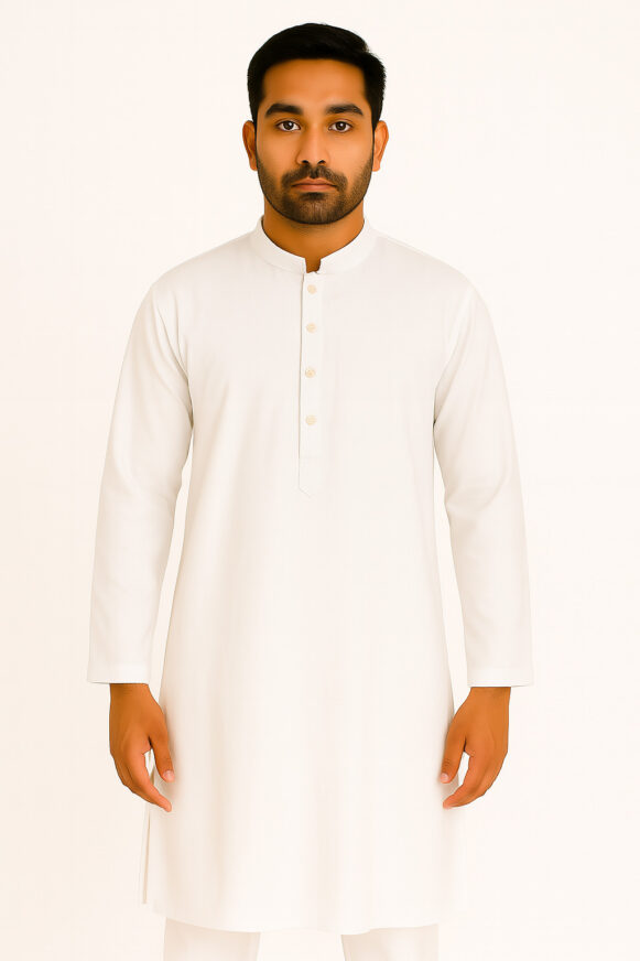 White Full-Sleeve Kurta with Mandarin Collar