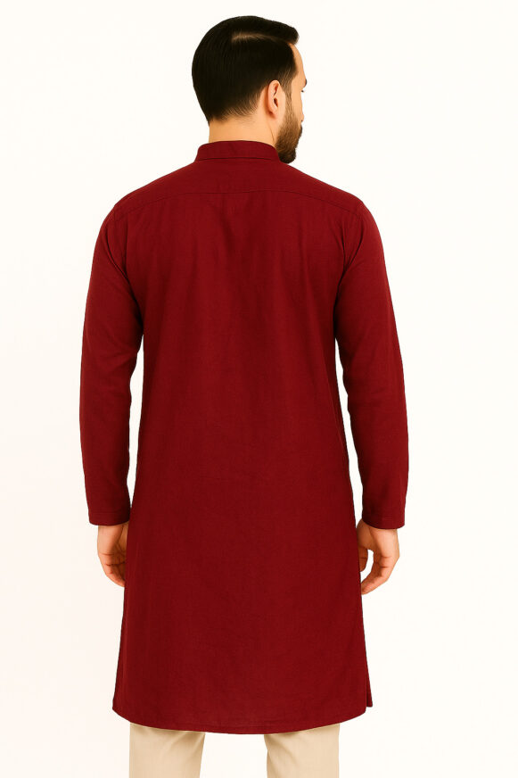 Maroon Red Cotton Kurta - Image 4