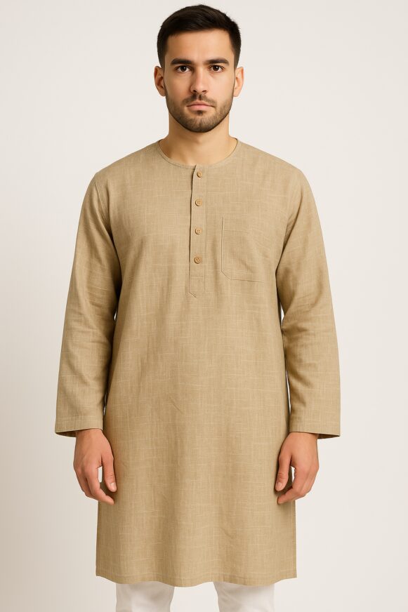 Textured Beige Cotton Kurta