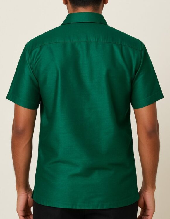 Green glossy formal short-sleeve shirt - Image 3