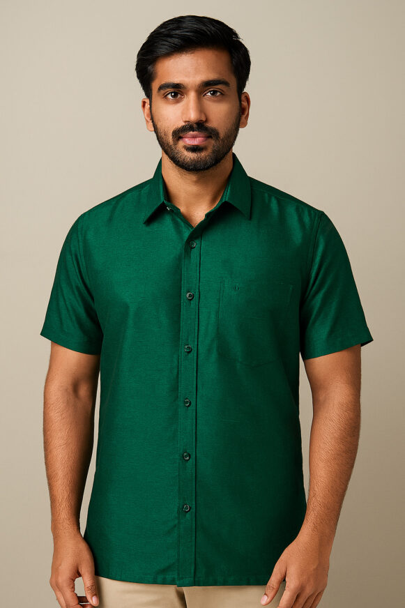 Green glossy formal short-sleeve shirt