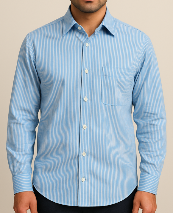 Sky Blue Striped Formal Shirt