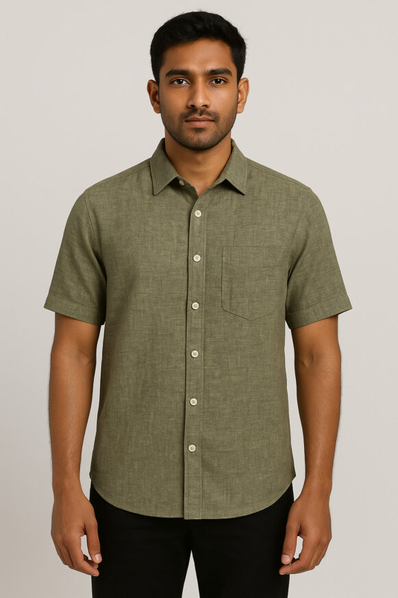 Olive Short-Sleeve Cotton Shirt