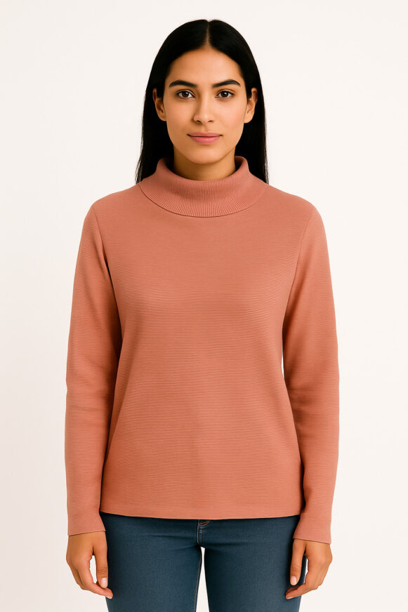 Rust Ribbed Mock-Neck Knit Top