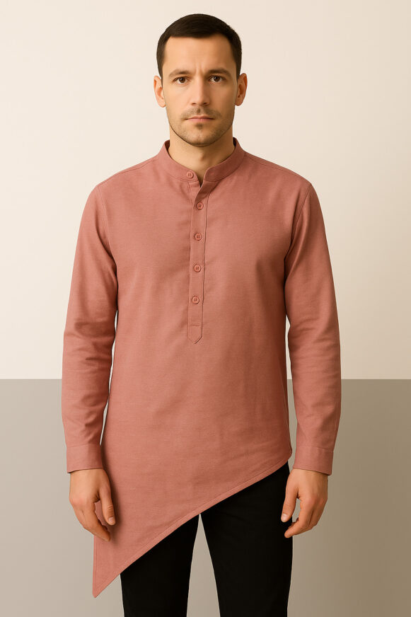 Rosewood Asymmetrical Men'S Kurta