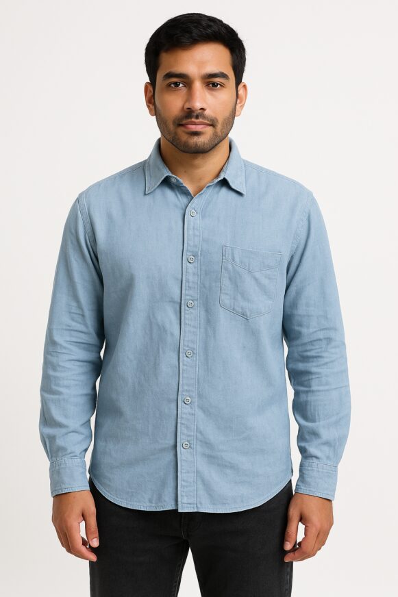 Men’s Light Blue Cotton Casual Shirt