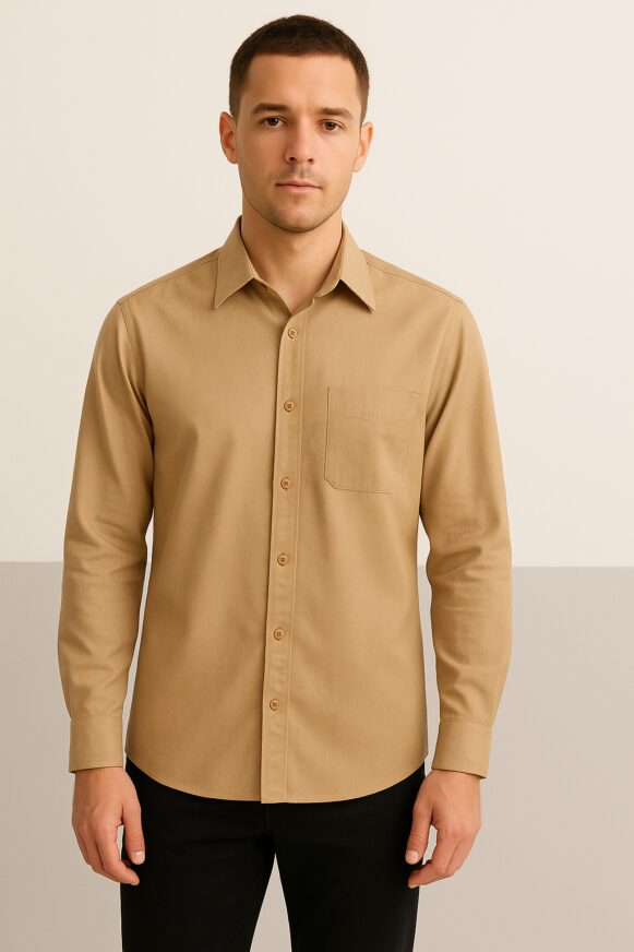 Men’s Camel Brown Cotton Solid Shirt