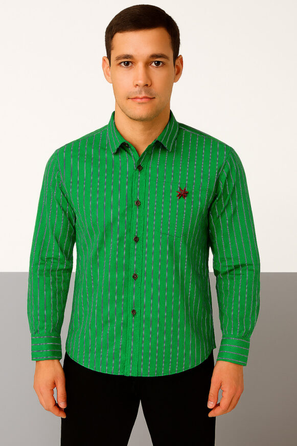 Green Striped Shirt with Logo Embroidery