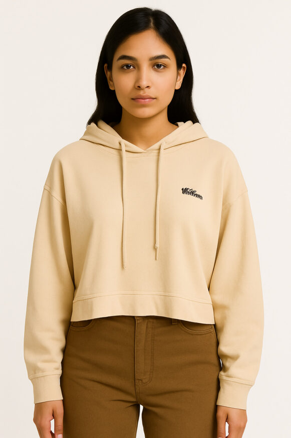 Beige Cropped Hoodie