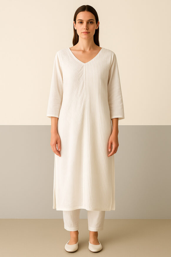 Ivory Textured A-Line Kurta