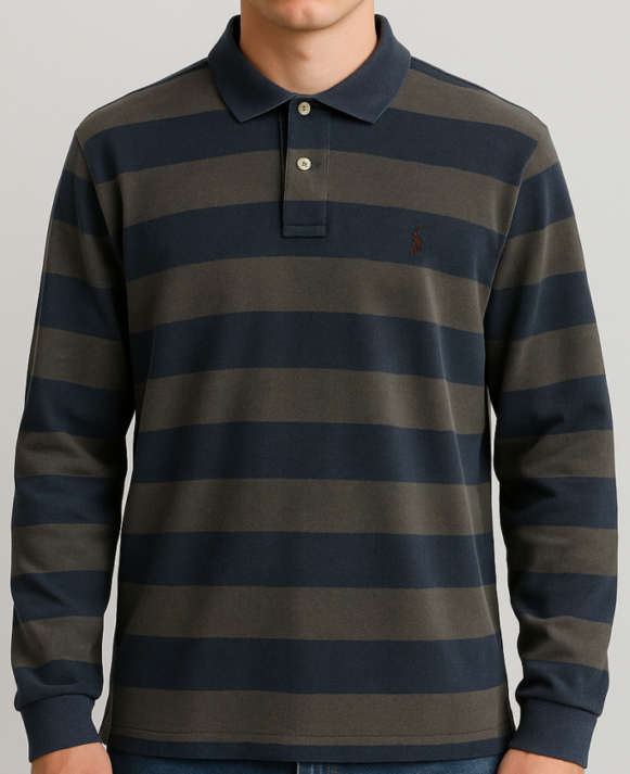 Navy Olive Stripe Polo T-Shirt