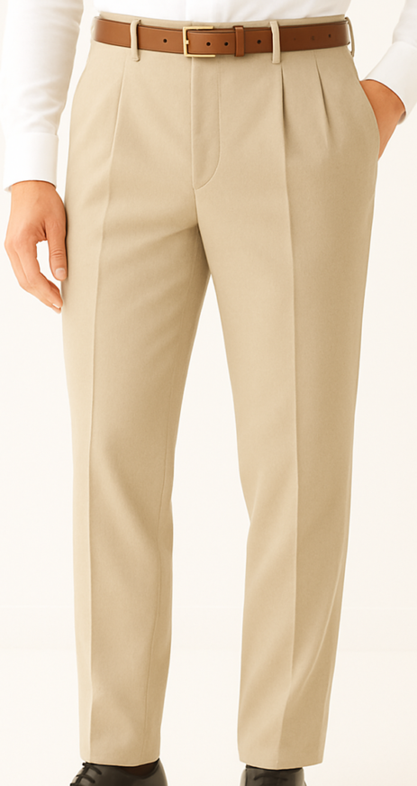 Beige Pleated Formal Trousers