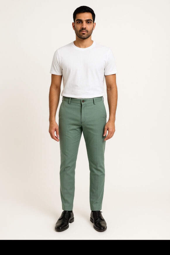 Sage Green Slim-Fit Formal Trousers for Men