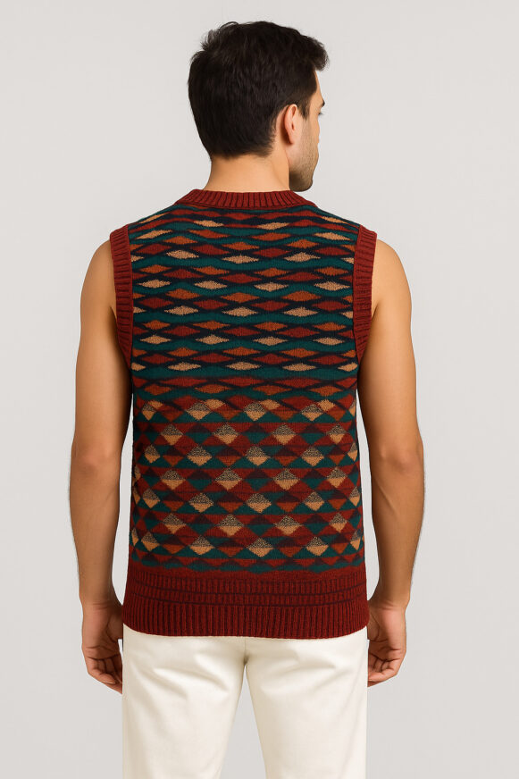 Geometric Knit Sleeveless Sweater Vest - Image 3