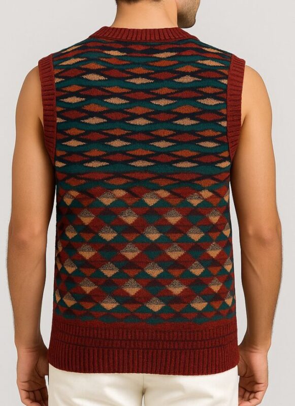 Geometric Knit Sleeveless Sweater Vest - Image 4