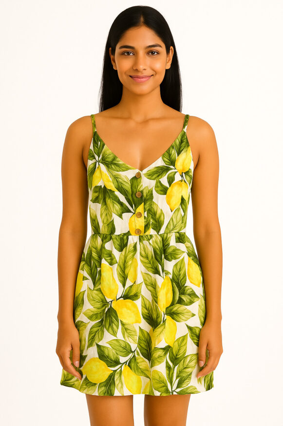Lemon Print Sleeveless Mini Dress
