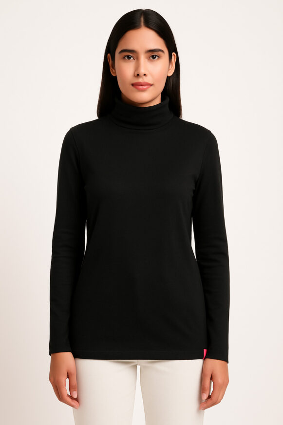 Women’s Black Full Sleeve High-Neck T-Shirt