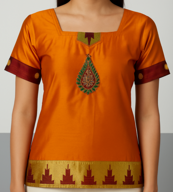 Orange Embroidered Silk Choli - Image 3