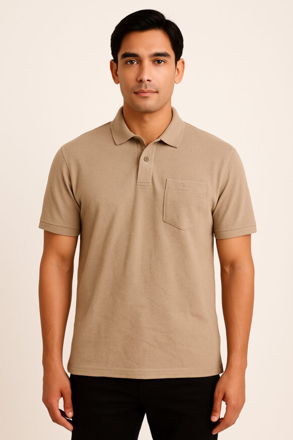 Beige Polo T-Shirt With Chest Pocket