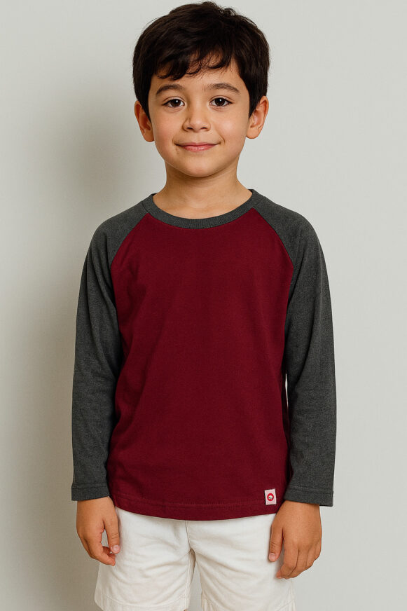 Maroon & Charcoal Long Sleeve T-Shirt For Boys