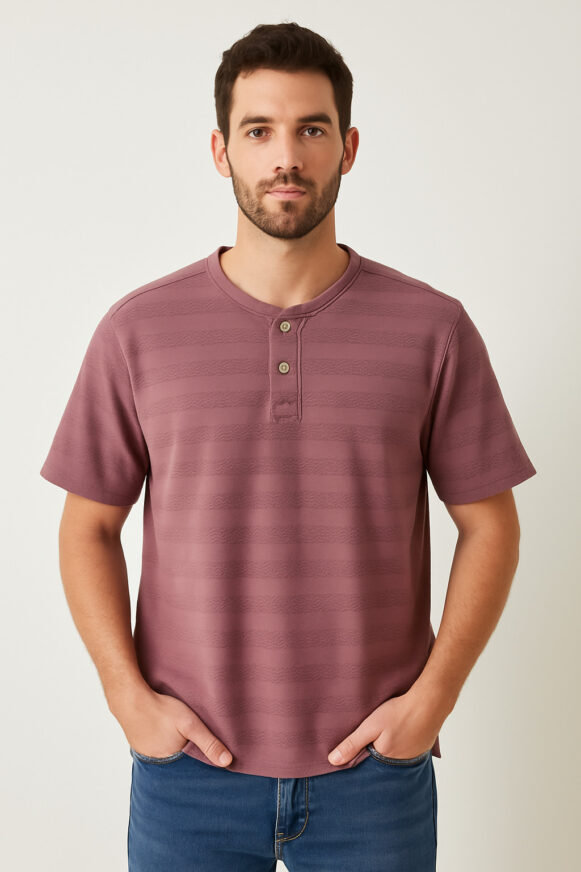 Plum Textured Henley T-shirt
