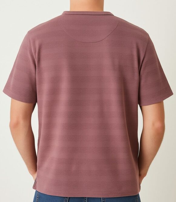 Plum Textured Henley T-shirt - Image 3