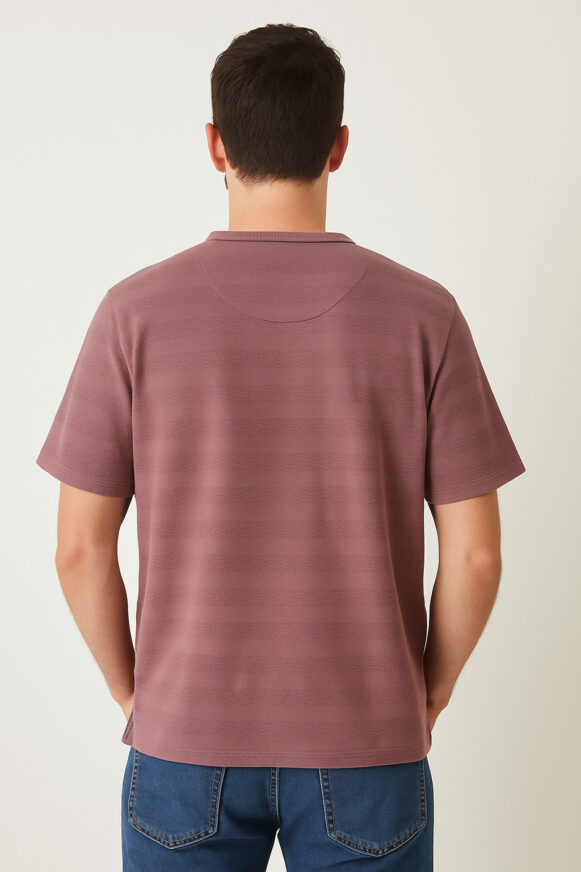 Plum Textured Henley T-shirt - Image 4