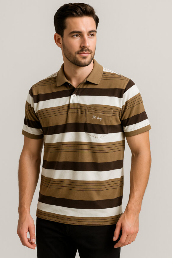 Brown Striped Polo T-Shirt