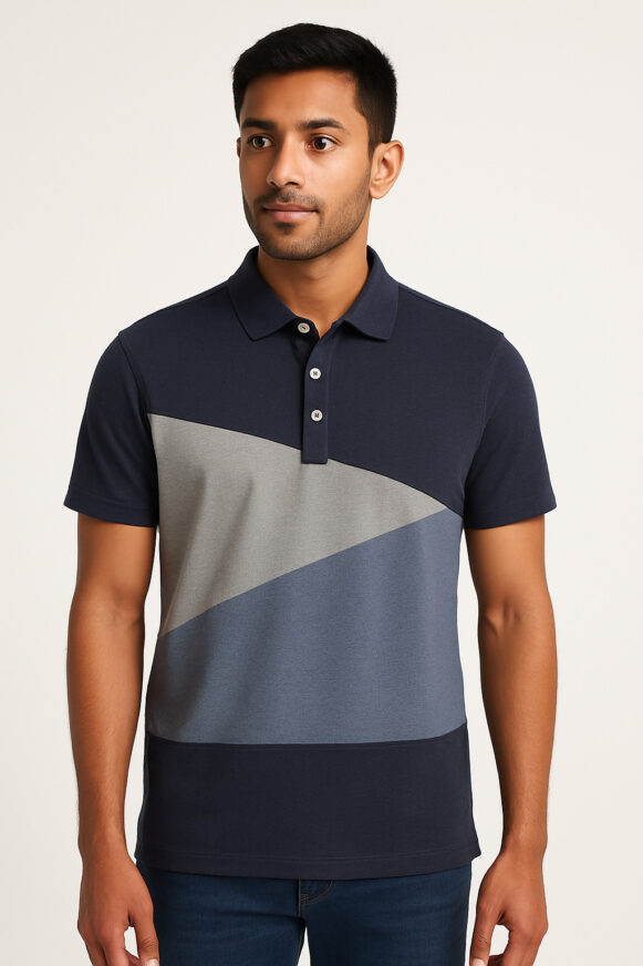 Navy Colorblock Polo T-Shirt