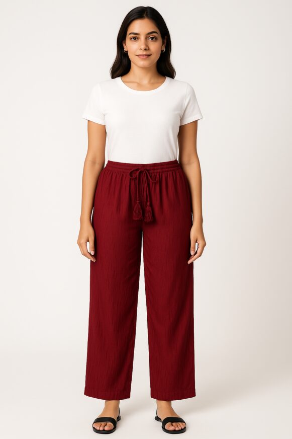 Maroon Wide-Leg Palazzos