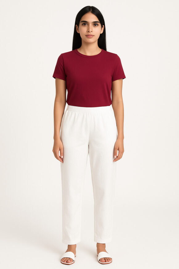 Women's White Straight-Fit Cotton Legging