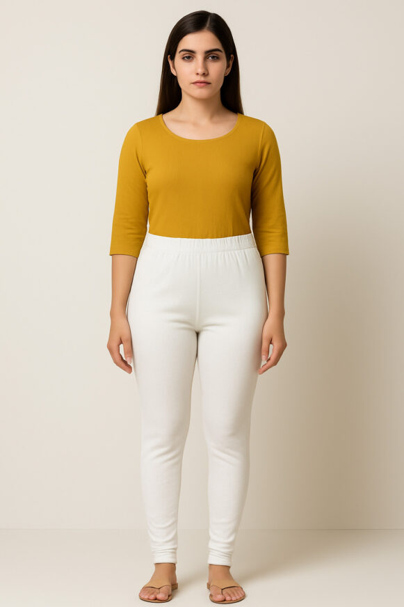 Off-White Stretch Cotton Leggings For Women