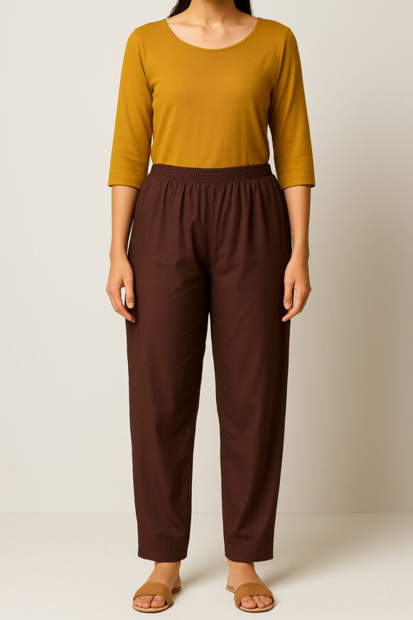 Women's Brown Straight-Fit Cotton Jogger